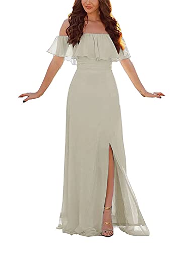 Damen Abendkleid A-Linie Chiffon Off Shoulder Brautjungfernkleid Schulterfreies Kleid Mit Seitlichem Schlitz Lange Partykleider Mit Rüschen Damen Abendkleid A-Linie Chiffon Off Shoulder Brautjungfernkleid Schulterfreies Kleid Mit Seitlichem Schlitz Lange Partykleider Mit Rüschen von Sincemeet