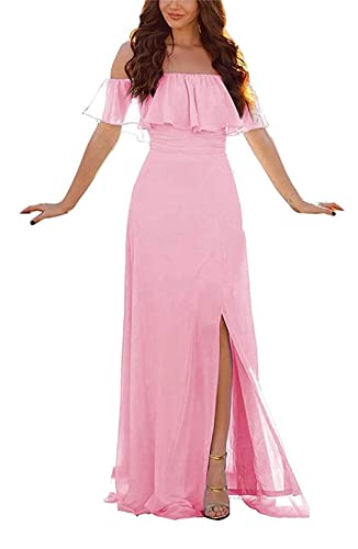 Damen Abendkleid A-Linie Chiffon Off Shoulder Brautjungfernkleid Schulterfreies Kleid Mit Seitlichem Schlitz Lange Partykleider Mit Rüschen Damen Abendkleid A-Linie Chiffon Off Shoulder Brautjungfernkleid Schulterfreies Kleid Mit Seitlichem Schlitz Lange Partykleider Mit Rüschen von Sincemeet