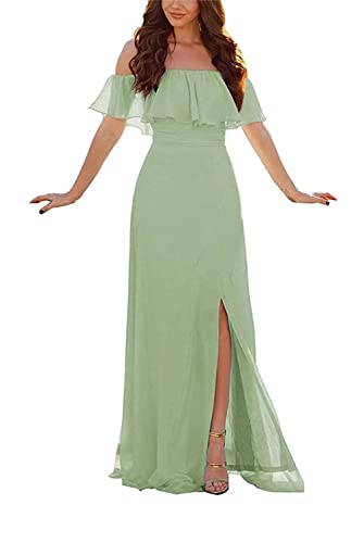 Damen Abendkleid A-Linie Chiffon Off Shoulder Brautjungfernkleid Schulterfreies Kleid Mit Seitlichem Schlitz Lange Partykleider Mit Rüschen Damen Abendkleid A-Linie Chiffon Off Shoulder Brautjungfernkleid Schulterfreies Kleid Mit Seitlichem Schlitz Lange Partykleider Mit Rüschen von Sincemeet