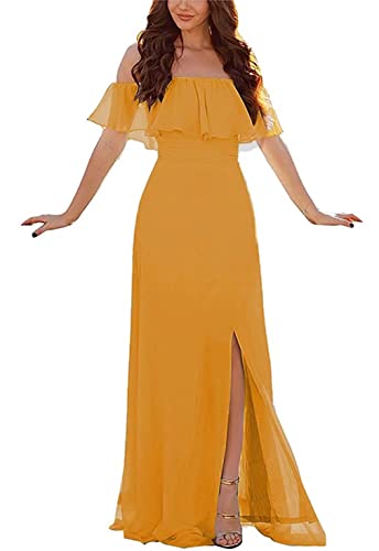 Damen Abendkleid A-Linie Chiffon Off Shoulder Brautjungfernkleid Schulterfreies Kleid Mit Seitlichem Schlitz Lange Partykleider Mit Rüschen Damen Abendkleid A-Linie Chiffon Off Shoulder Brautjungfernkleid Schulterfreies Kleid Mit Seitlichem Schlitz Lange Partykleider Mit Rüschen von Sincemeet
