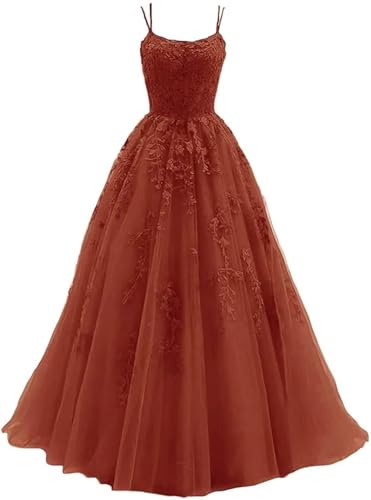 Sincemeet Damen Ballkleid aus Tüll mit Spaghettiträgern Lange Spitzenapplikationen Ballkleider A Linie formelle Party Abendkleider Ballkleider Damen Lang von Sincemeet