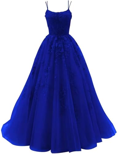 Sincemeet Damen Ballkleid aus Tüll mit Spaghettiträgern Lange Spitzenapplikationen Ballkleider A Linie formelle Party Abendkleider Ballkleider Damen Lang von Sincemeet