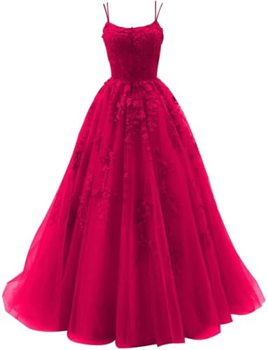 Sincemeet Damen Ballkleid aus Tüll mit Spaghettiträgern Lange Spitzenapplikationen Ballkleider A Linie formelle Party Abendkleider Ballkleider Damen Lang Sincemeet Damen Ballkleid aus Tüll mit Spaghettiträgern Lange Spitzenapplikationen Ballkleider A Linie formelle Party Abendkleider Ballkleider Damen Lang von Sincemeet