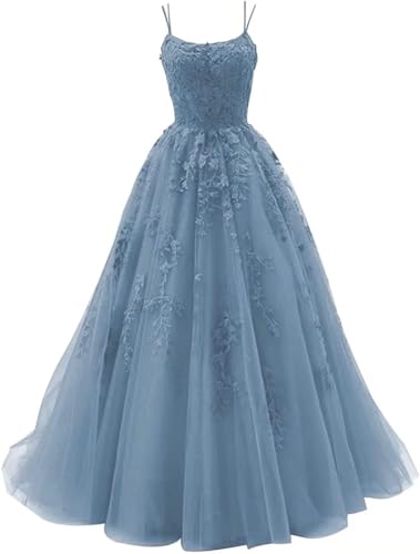 Sincemeet Damen Ballkleid aus Tüll mit Spaghettiträgern Lange Spitzenapplikationen Ballkleider A Linie formelle Party Abendkleider Ballkleider Damen Lang Sincemeet Damen Ballkleid aus Tüll mit Spaghettiträgern Lange Spitzenapplikationen Ballkleider A Linie formelle Party Abendkleider Ballkleider Damen Lang von Sincemeet