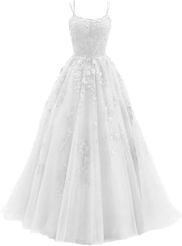 Sincemeet Damen Ballkleid aus Tüll mit Spaghettiträgern Lange Spitzenapplikationen Ballkleider A Linie formelle Party Abendkleider Ballkleider Damen Lang von Sincemeet