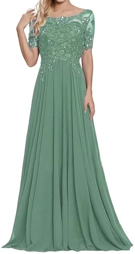 Sincemeet Damen Lange Mutter Der Braut Kleider Chiffon Perlen Spitzenkleid Brautjungfer Mit 1/50 Ärmeln Lang Formelle Abendkleid von Sincemeet