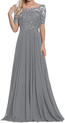 Damen Lange Mutter Der Braut Kleider Chiffon Perlen Spitzenkleid Brautjungfer Mit 1/2 Ärmeln Lang Formelle Abendkleid von Sincemeet