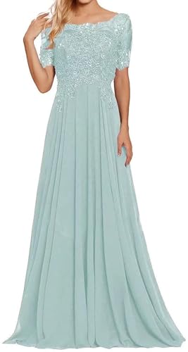 Damen Lange Mutter Der Braut Kleider Chiffon Perlen Spitzenkleid Brautjungfer Mit 1/2 Ärmeln Lang Formelle Abendkleid von Sincemeet