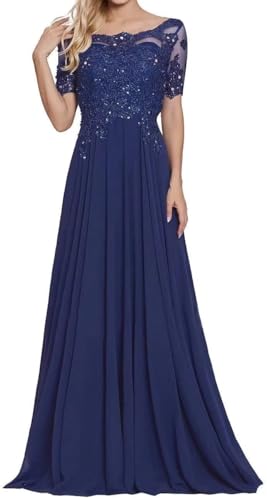 Sincemeet Damen Lange Mutter Der Braut Kleider Chiffon Perlen Spitzenkleid Brautjungfer Mit 1/541 Ärmeln Lang Formelle Abendkleid von Sincemeet