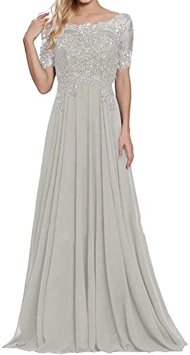 Damen Lange Mutter Der Braut Kleider Chiffon Perlen Spitzenkleid Brautjungfer Mit 1/2 Ärmeln Lang Formelle Abendkleid von Sincemeet