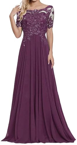 Sincemeet Damen Lange Mutter Der Braut Kleider Chiffon Perlen Spitzenkleid Brautjungfer Mit 1/273 Ärmeln Lang Formelle Abendkleid von Sincemeet