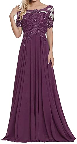 Sincemeet Damen Lange Mutter Der Braut Kleider Chiffon Perlen Spitzenkleid Brautjungfer Mit 1/276 Ärmeln Lang Formelle Abendkleid von Sincemeet