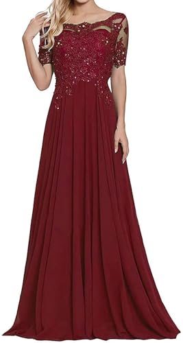 Sincemeet Damen Lange Mutter Der Braut Kleider Chiffon Perlen Spitzenkleid Brautjungfer Mit 1/178 Ärmeln Lang Formelle Abendkleid von Sincemeet