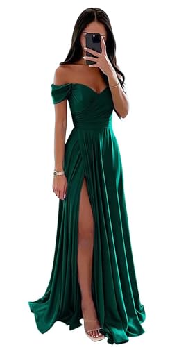 Damen Off Shoulder Satin Brautjungfernkleider Lang Split Elegant Formal Kleid Abendkleider A Linie Hochzeit Party Kleid Damen Off Shoulder Satin Brautjungfernkleider Lang Split Elegant Formal Kleid Abendkleider A Linie Hochzeit Party Kleid von Sincemeet