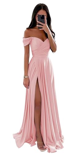 Damen Off Shoulder Satin Brautjungfernkleider Lang Split Elegant Formal Kleid Abendkleider A Linie Hochzeit Party Kleid Damen Off Shoulder Satin Brautjungfernkleider Lang Split Elegant Formal Kleid Abendkleider A Linie Hochzeit Party Kleid von Sincemeet