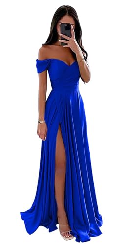 Damen Off Shoulder Satin Brautjungfernkleider Lang Split Elegant Formal Kleid Abendkleider A Linie Hochzeit Party Kleid Damen Off Shoulder Satin Brautjungfernkleider Lang Split Elegant Formal Kleid Abendkleider A Linie Hochzeit Party Kleid von Sincemeet
