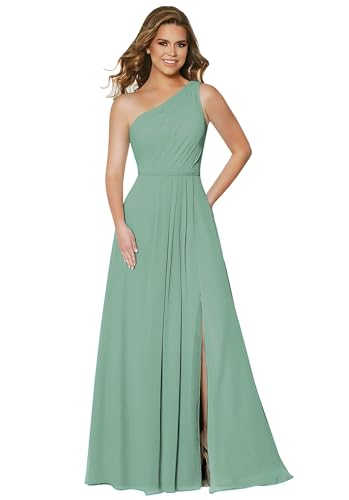 Damen One Shoulder Chiffon Brautjungfernkleider A Linie Plissee Ballkleider mit Taschen Lang Formelle Ballkleider Damen One Shoulder Chiffon Brautjungfernkleider A Linie Plissee Ballkleider mit Taschen Lang Formelle Ballkleider von Sincemeet
