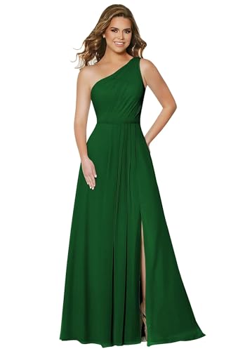 Damen One Shoulder Chiffon Brautjungfernkleider A Linie Plissee Ballkleider mit Taschen Lang Formelle Ballkleider von Sincemeet