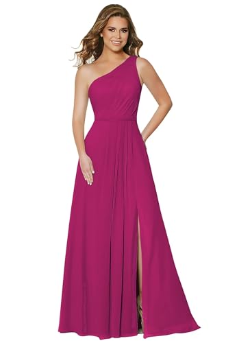 Damen One Shoulder Chiffon Brautjungfernkleider A Linie Plissee Ballkleider mit Taschen Lang Formelle Ballkleider von Sincemeet