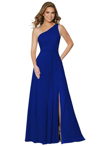 Damen One Shoulder Chiffon Brautjungfernkleider A Linie Plissee Ballkleider mit Taschen Lang Formelle Ballkleider von Sincemeet