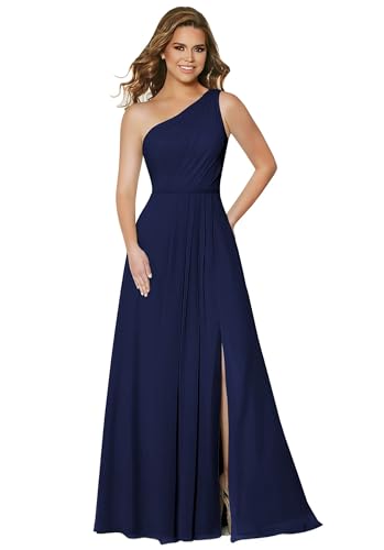 Damen One Shoulder Chiffon Brautjungfernkleider A Linie Plissee Ballkleider mit Taschen Lang Formelle Ballkleider von Sincemeet