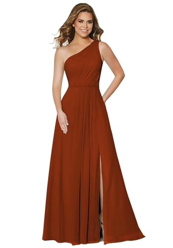 Damen One Shoulder Chiffon Brautjungfernkleider A Linie Plissee Ballkleider mit Taschen Lang Formelle Ballkleider von Sincemeet