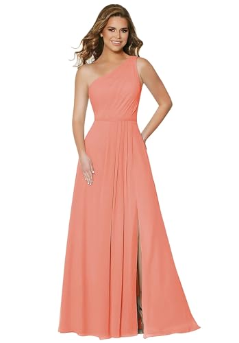 Damen One Shoulder Chiffon Brautjungfernkleider A Linie Plissee Ballkleider mit Taschen Lang Formelle Ballkleider von Sincemeet