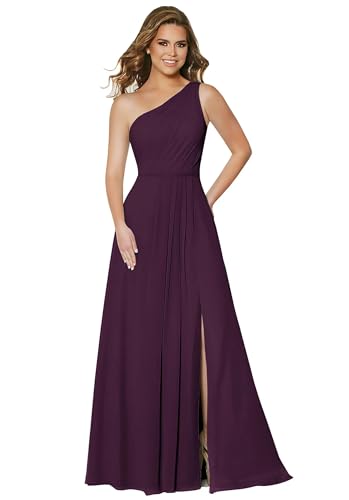 Damen One Shoulder Chiffon Brautjungfernkleider A Linie Plissee Ballkleider mit Taschen Lang Formelle Ballkleider von Sincemeet