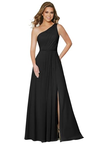 Damen One Shoulder Chiffon Brautjungfernkleider A Linie Plissee Ballkleider mit Taschen Lang Formelle Ballkleider von Sincemeet