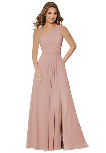 Damen One Shoulder Chiffon Brautjungfernkleider A Linie Plissee Ballkleider mit Taschen Lang Formelle Ballkleider von Sincemeet