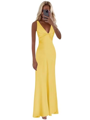 Damen Satinkleid Meerjungfrauenkleid mit V-Ausschnitt und Offenem Rücken Abendkleid Damen Abendkleid Brautjungfernkleider von Sincemeet