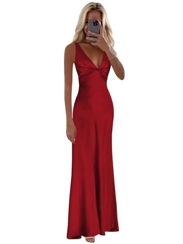Damen Satinkleid Meerjungfrauenkleid mit V-Ausschnitt und Offenem Rücken Abendkleid Damen Abendkleid Brautjungfernkleider von Sincemeet