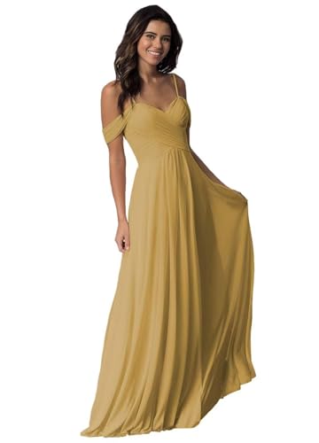 Damen Schulterfrei Brautjungfer Kleid lang Spaghetti-Träger Chiffon formelle Abendkleider A-Linie Plissiert Ballkleider Damen Schulterfrei Brautjungfer Kleid lang Spaghetti-Träger Chiffon formelle Abendkleider A-Linie Plissiert Ballkleider von Sincemeet