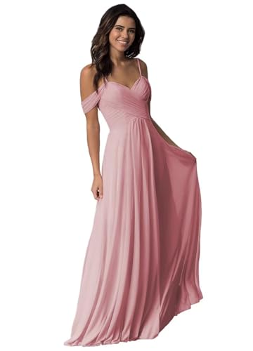 Damen Schulterfrei Brautjungfer Kleid lang Spaghetti-Träger Chiffon formelle Abendkleider A-Linie Plissiert Ballkleider Damen Schulterfrei Brautjungfer Kleid lang Spaghetti-Träger Chiffon formelle Abendkleider A-Linie Plissiert Ballkleider von Sincemeet