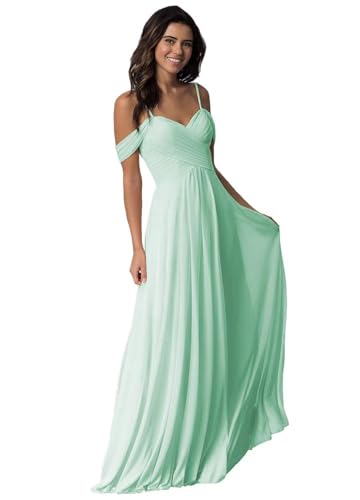 Damen Schulterfrei Brautjungfer Kleid lang Spaghetti-Träger Chiffon formelle Abendkleider A-Linie Plissiert Ballkleider Damen Schulterfrei Brautjungfer Kleid lang Spaghetti-Träger Chiffon formelle Abendkleider A-Linie Plissiert Ballkleider von Sincemeet