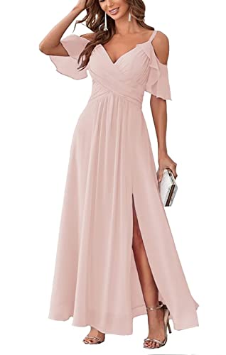 Damen Schulterfrei Brautjungfernkleider lang Chiffon plissiert formelle Abendkleider A Linie Spaghetti-träger Ballkleider Damen Schulterfrei Brautjungfernkleider lang Chiffon plissiert formelle Abendkleider A Linie Spaghetti-träger Ballkleider von Sincemeet