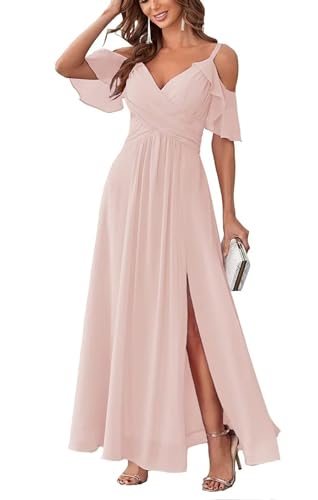Damen Schulterfrei Brautjungfernkleider lang Chiffon plissiert formelle Abendkleider A Linie Spaghetti-träger Ballkleider Damen Schulterfrei Brautjungfernkleider lang Chiffon plissiert formelle Abendkleider A Linie Spaghetti-träger Ballkleider von Sincemeet