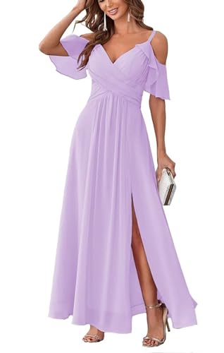 Damen Schulterfrei Brautjungfernkleider lang Chiffon plissiert formelle Abendkleider A Linie Spaghetti-träger Ballkleider Damen Schulterfrei Brautjungfernkleider lang Chiffon plissiert formelle Abendkleider A Linie Spaghetti-träger Ballkleider von Sincemeet