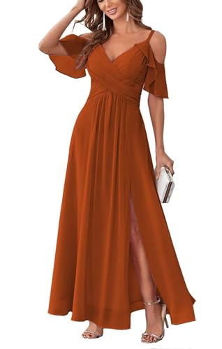 Damen Schulterfrei Brautjungfernkleider lang Chiffon plissiert formelle Abendkleider A Linie Spaghetti-träger Ballkleider Damen Schulterfrei Brautjungfernkleider lang Chiffon plissiert formelle Abendkleider A Linie Spaghetti-träger Ballkleider von Sincemeet