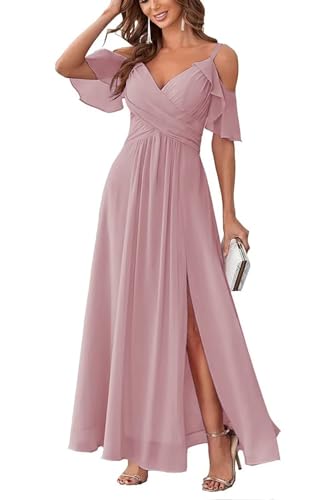 Damen Schulterfrei Brautjungfernkleider lang Chiffon plissiert formelle Abendkleider A Linie Spaghetti-träger Ballkleider Damen Schulterfrei Brautjungfernkleider lang Chiffon plissiert formelle Abendkleider A Linie Spaghetti-träger Ballkleider von Sincemeet