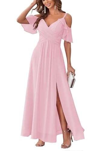 Damen Schulterfrei Brautjungfernkleider lang Chiffon plissiert formelle Abendkleider A Linie Spaghetti-träger Ballkleider Damen Schulterfrei Brautjungfernkleider lang Chiffon plissiert formelle Abendkleider A Linie Spaghetti-träger Ballkleider von Sincemeet