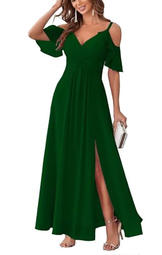 Damen Schulterfrei Brautjungfernkleider lang Chiffon plissiert formelle Abendkleider A Linie Spaghetti-träger Ballkleider Damen Schulterfrei Brautjungfernkleider lang Chiffon plissiert formelle Abendkleider A Linie Spaghetti-träger Ballkleider von Sincemeet