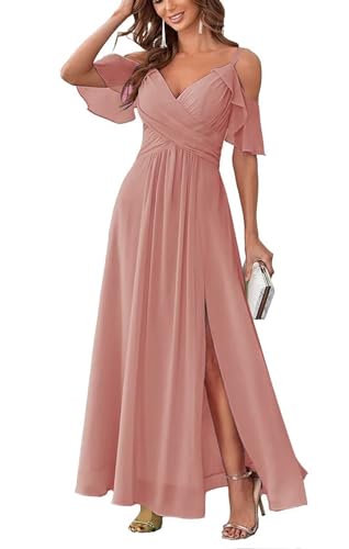 Damen Schulterfrei Brautjungfernkleider lang Chiffon plissiert formelle Abendkleider A Linie Spaghetti-träger Ballkleider Damen Schulterfrei Brautjungfernkleider lang Chiffon plissiert formelle Abendkleider A Linie Spaghetti-träger Ballkleider von Sincemeet