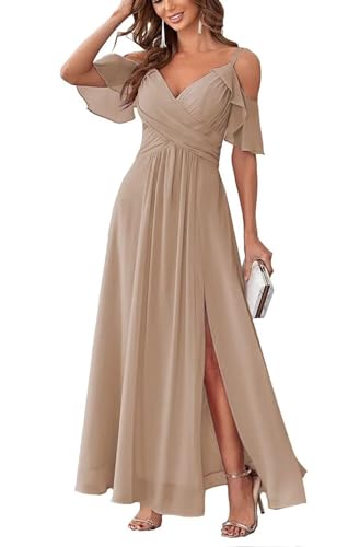 Damen Schulterfrei Brautjungfernkleider lang Chiffon plissiert formelle Abendkleider A Linie Spaghetti-träger Ballkleider Damen Schulterfrei Brautjungfernkleider lang Chiffon plissiert formelle Abendkleider A Linie Spaghetti-träger Ballkleider von Sincemeet