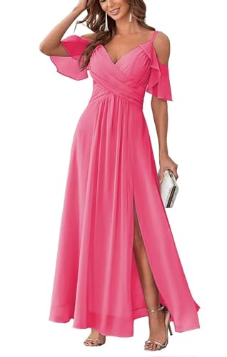 Damen Schulterfrei Brautjungfernkleider lang Chiffon plissiert formelle Abendkleider A Linie Spaghetti-träger Ballkleider Damen Schulterfrei Brautjungfernkleider lang Chiffon plissiert formelle Abendkleider A Linie Spaghetti-träger Ballkleider von Sincemeet