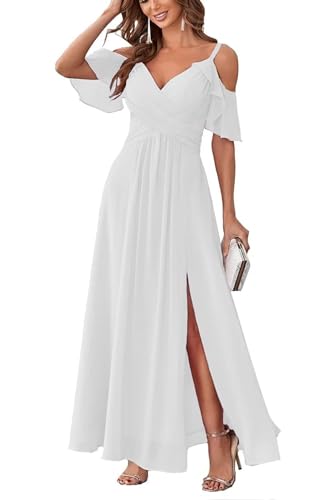 Damen Schulterfrei Brautjungfernkleider lang Chiffon plissiert formelle Abendkleider A Linie Spaghetti-träger Ballkleider Damen Schulterfrei Brautjungfernkleider lang Chiffon plissiert formelle Abendkleider A Linie Spaghetti-träger Ballkleider von Sincemeet