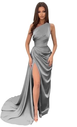 Damen Schulterfrei Eine Satin Brautjungfernkleider Lang Elegant Hochzeit Party Kleid A Linie Ballkleider von Sincemeet
