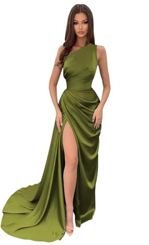 Damen Schulterfrei Eine Satin Brautjungfernkleider Lang Elegant Hochzeit Party Kleid A Linie Ballkleider von Sincemeet