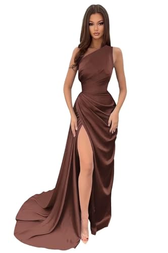 Damen Schulterfrei Eine Satin Brautjungfernkleider Lang Elegant Hochzeit Party Kleid A Linie Ballkleider von Sincemeet