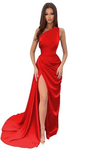 Damen Schulterfrei Eine Satin Brautjungfernkleider Lang Elegant Hochzeit Party Kleid A Linie Ballkleider von Sincemeet